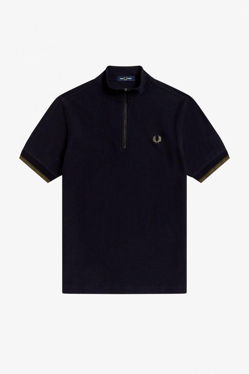 Navy Fred Perry Funnel Neck Polo Men's Shirts | PH 1501VRWD